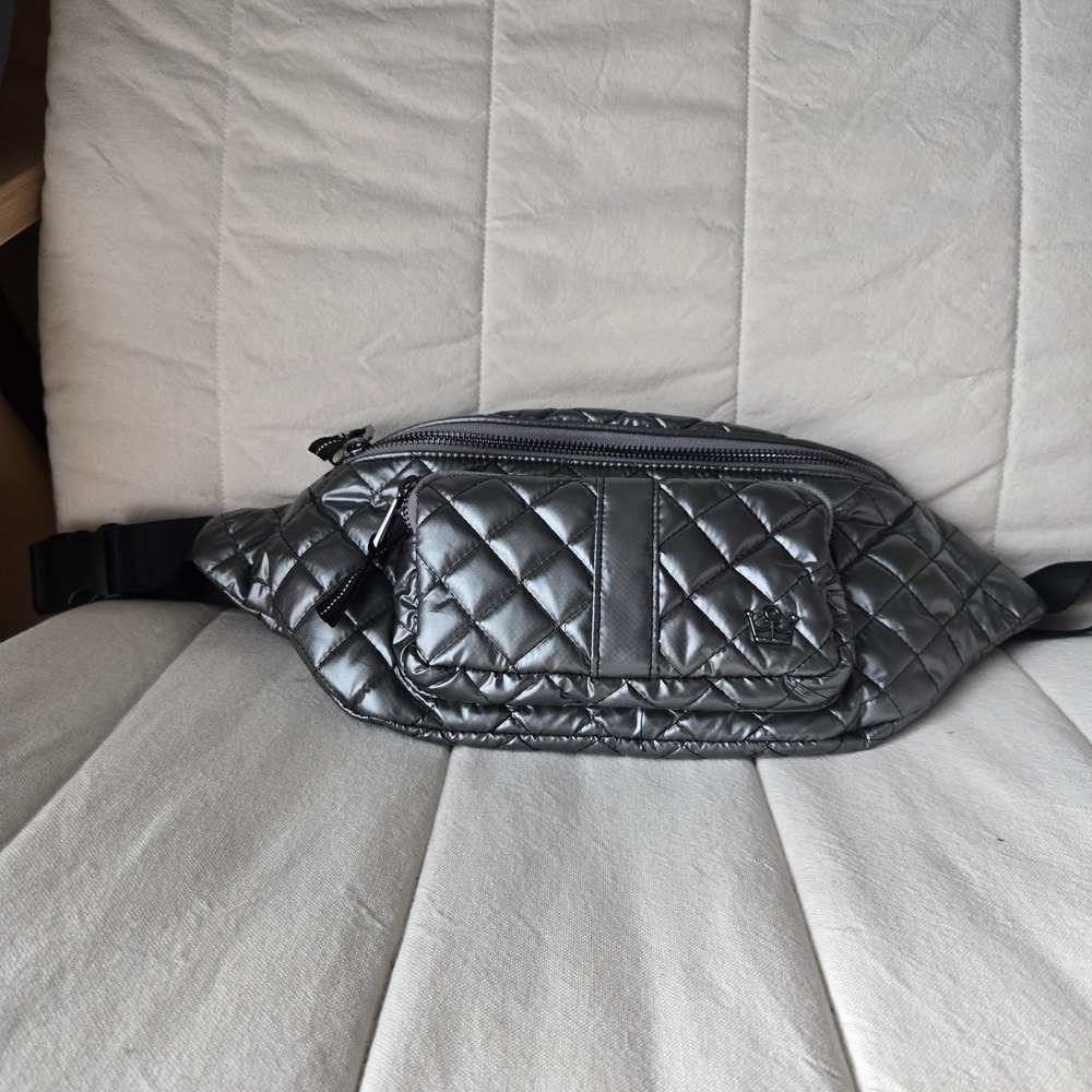 Oliver Thomas Not Yo Granny's Fanny Pack In Metal Silver Quilted Bag